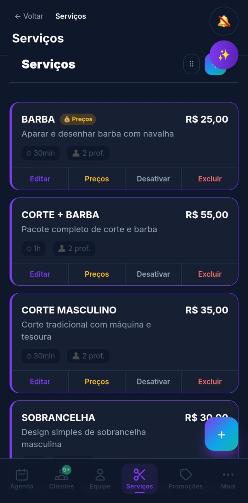 Serviços e preços