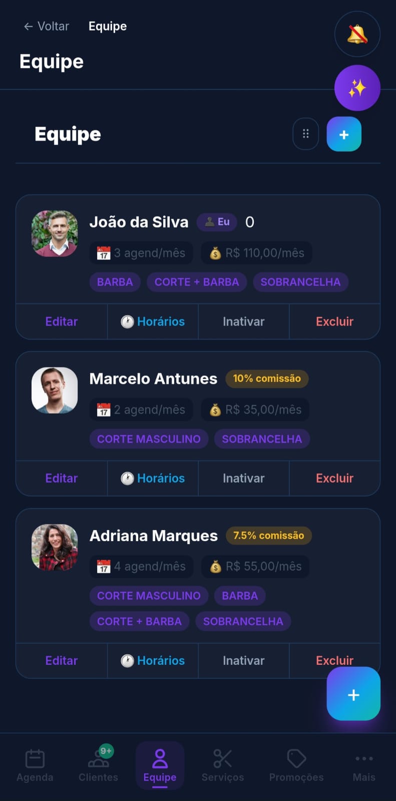 Equipe de profissionais
