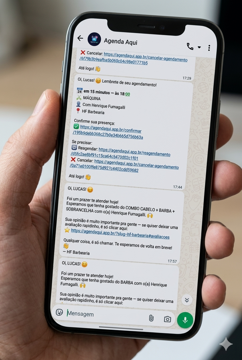 Automação por WhatsApp — confirmações e lembretes automáticos no AgendAqui